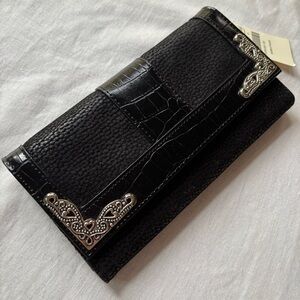Coldwater Creek Textured Tri-fold Black Wallet with Silver Embellishments